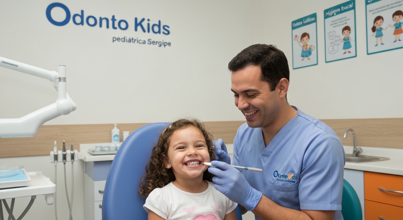 Criança sendo cuidada na Odonto Kids Sergipe para a saúde do esmalte dos dentes de leite