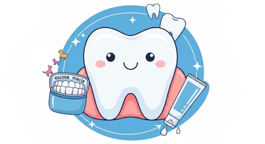 Dente infantil com esmalte forte e protegido, simbolizando saúde bucal