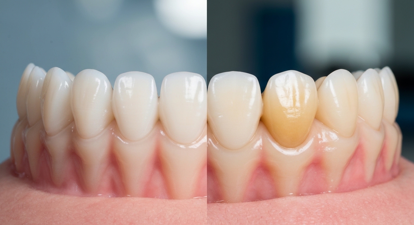 Comparativo visual entre dentes decíduos e permanentes com foco em estrutura e saúde bucal.
