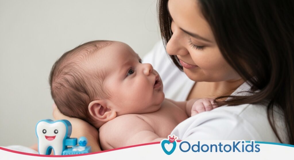 Bebê sendo amamentado com sucesso após frenectomia