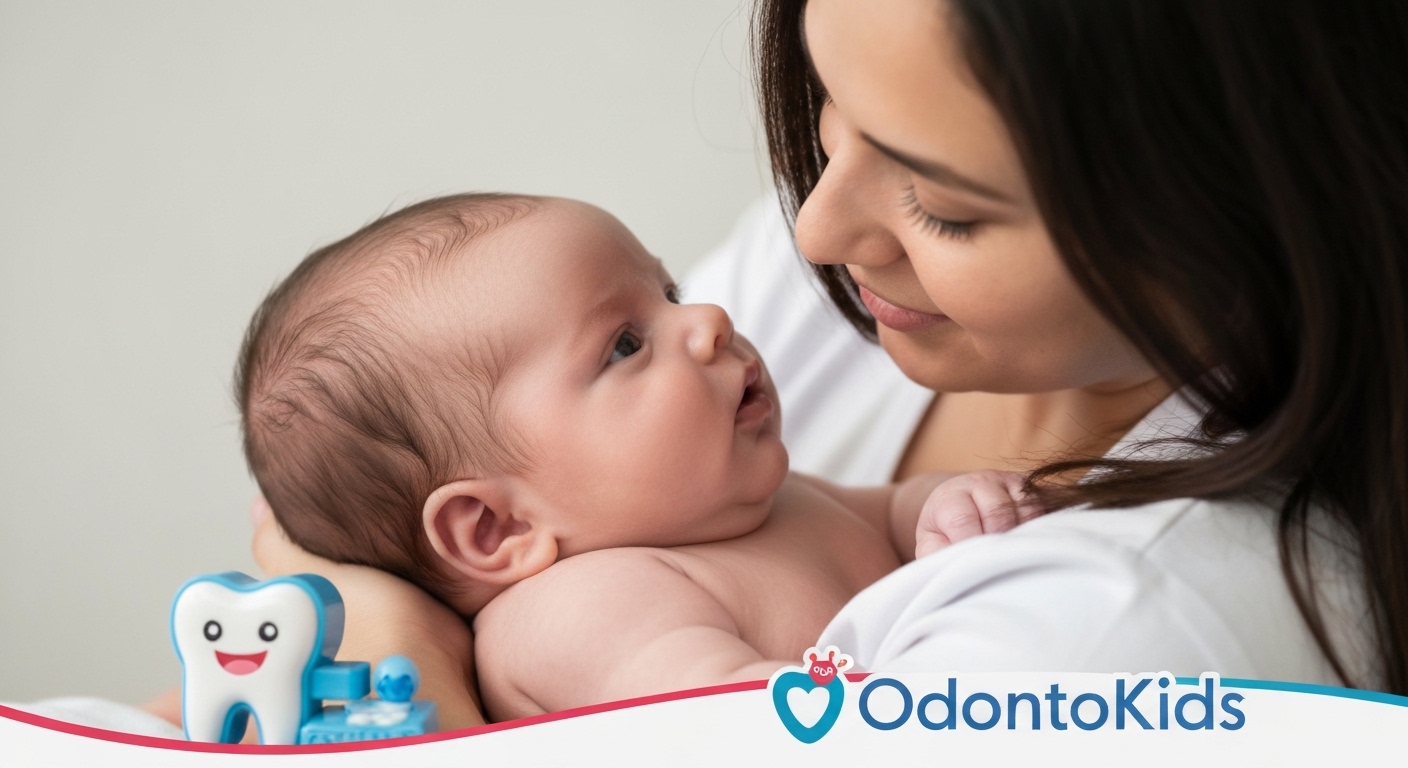 Bebê sendo amamentado com sucesso após frenectomia