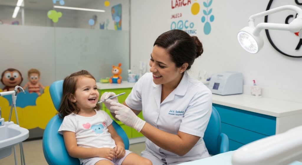 Criança em consulta odontológica lúdica e segura na Odonto Kids Sergipe.