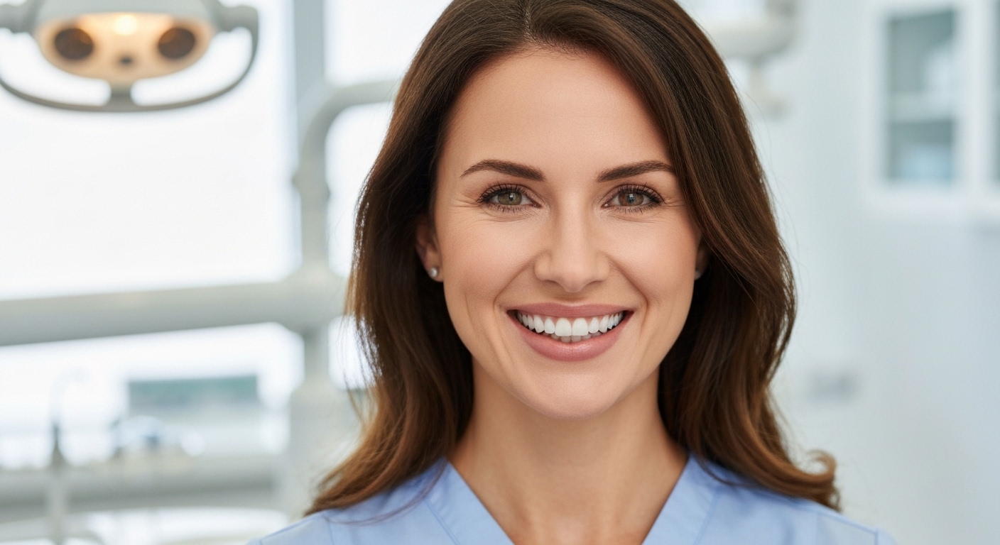 Mulher adulta sorrindo com aparelho ortodôntico transparente