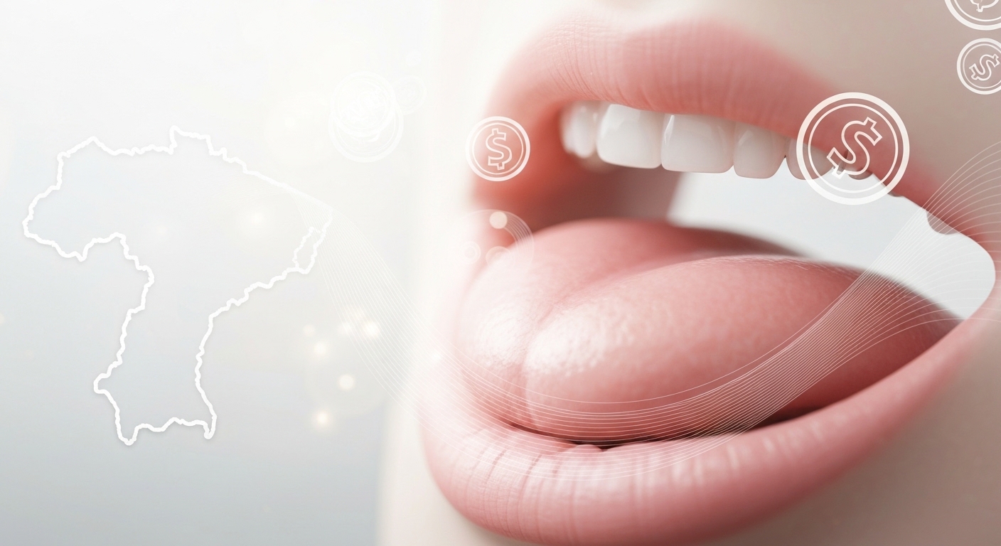 Representação visual de planejamento financeiro e saúde oral, com elementos de custo e um mapa sutil de Sergipe, ilustrando o preço da frenectomia em Sergipe e suas variáveis.