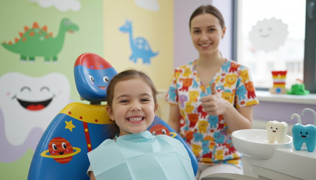 Criança sorrindo após restauração estética dental na odontokids.