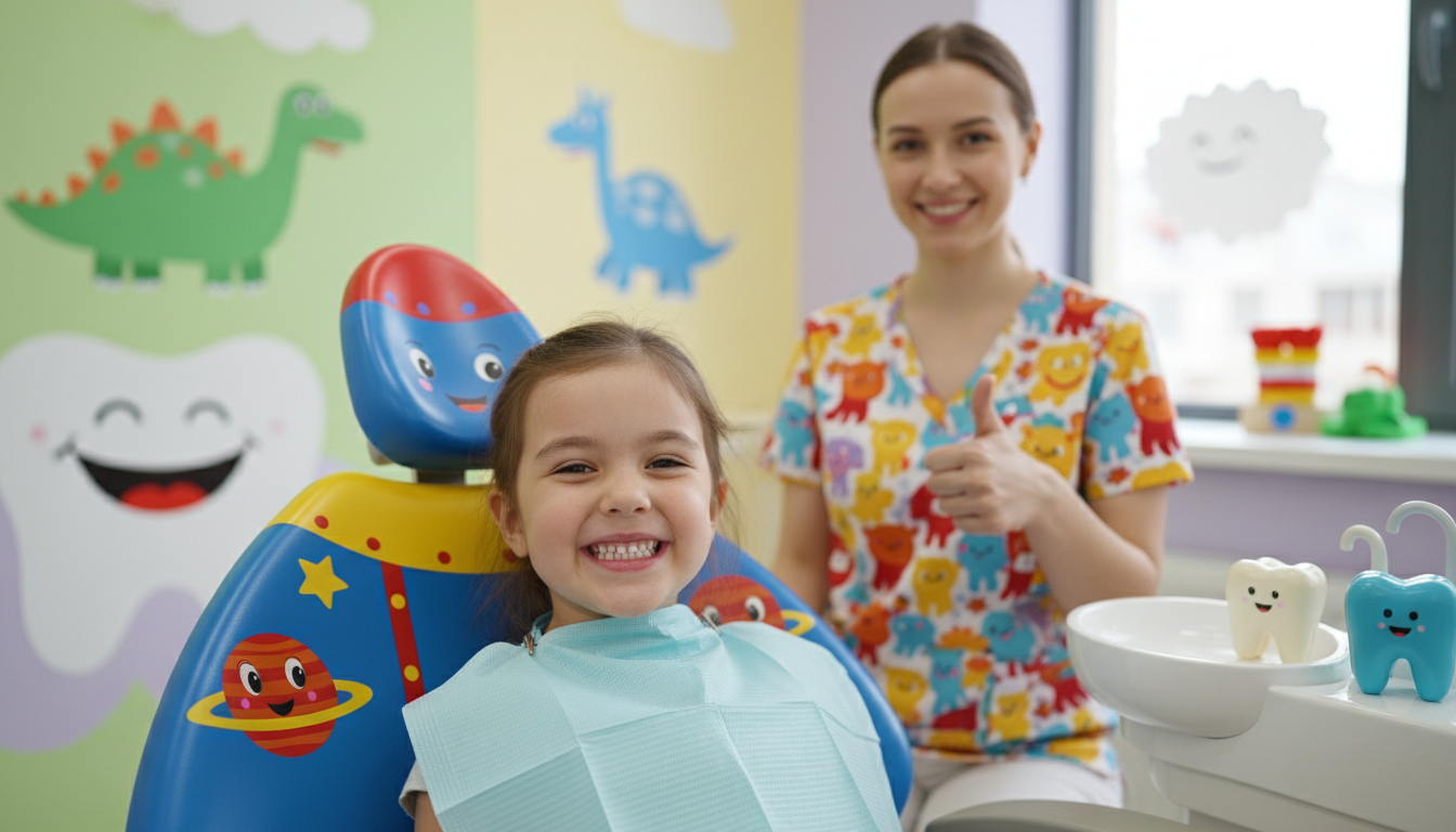 Criança sorrindo após restauração estética dental na odontokids.