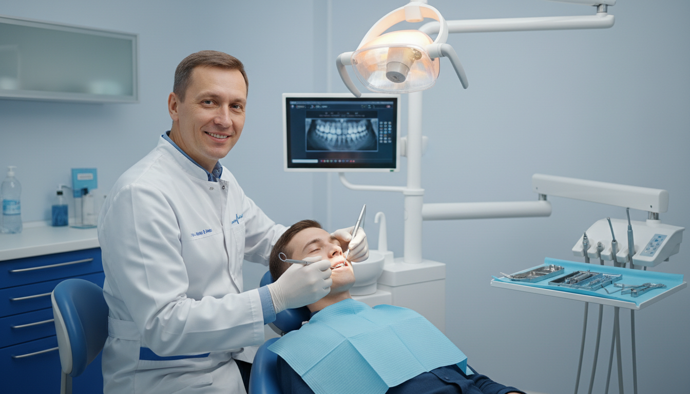 Dentista realizando extração de dente siso com segurança