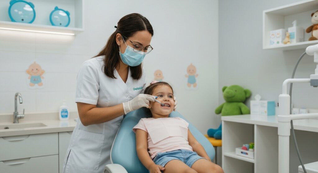 Odontopediatra cuidando de criança na OdontoKids Sergipe