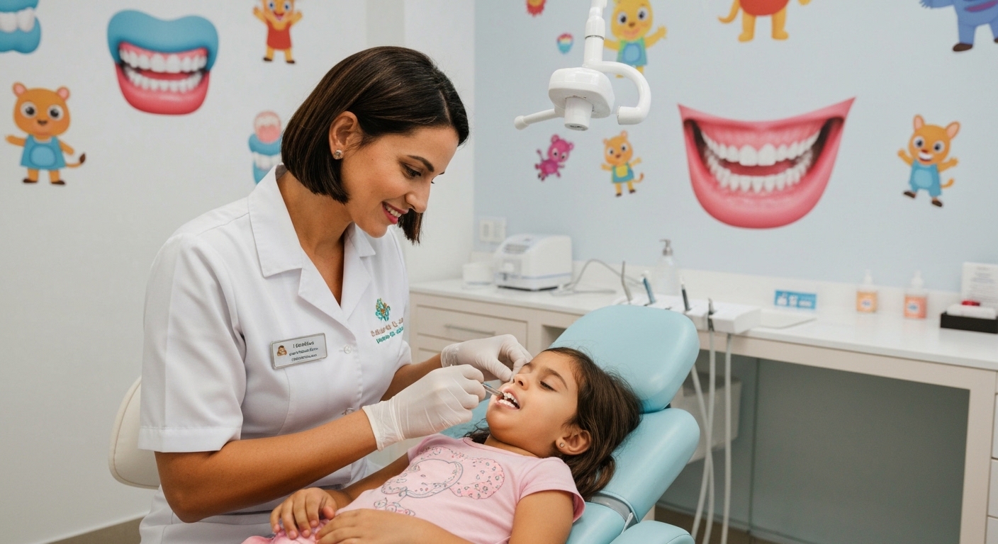 Dentista da Odonto Kids Sergipe cuidando de um dente infantil com carinho