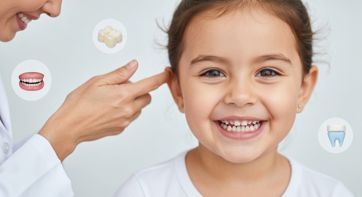 Criança feliz e radiante exibindo um sorriso saudável e dentes limpos, representando o sucesso do cuidado e prevenção em tudo sobre a saúde bucal infantil.